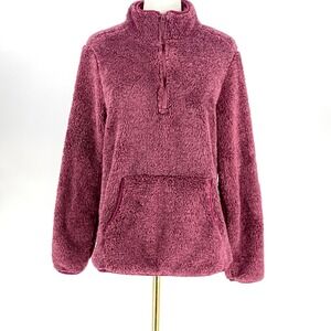 Cozy Purple Fleece 1/4 Zip Pullover Deep Pile Size M Hiking Cabincore Warm Fuzzy